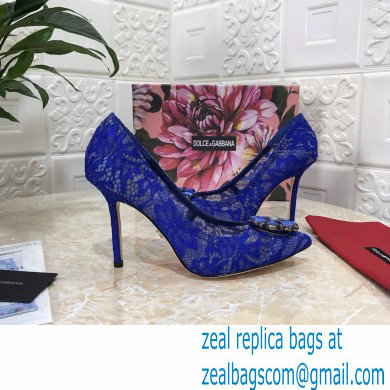 Dolce  &  Gabbana Heel 10.5cm Taormina Lace Pumps Blue with Crystals 2021